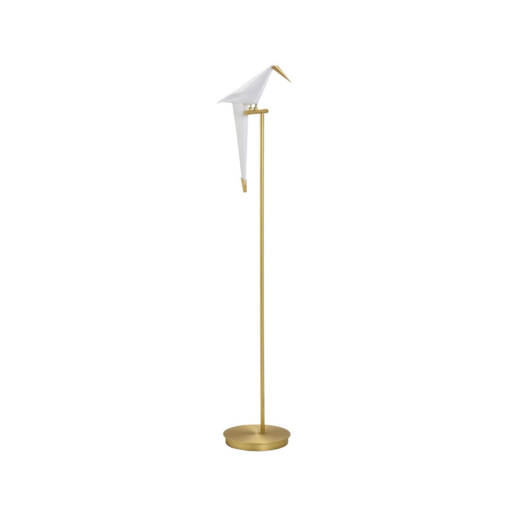 Perch is a unique lamp composed of folded paper with brass trimmings.