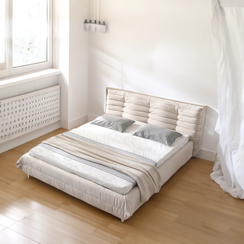 White togo-style fabric bed frame: A whimsically relaxing bed frame to fall asleep in