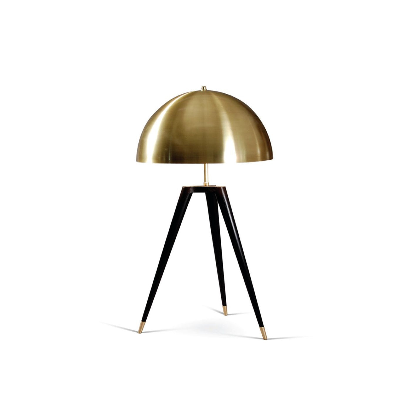 The Velez Lamp is an updated mid-century design featuring lathe turned wood legs.